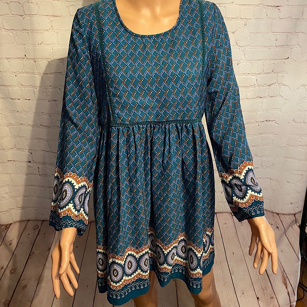 Alya beautiful boho turquoise patterned dress size medium